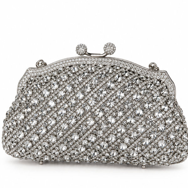 Silver Crystal Embellished Evening Clutch Bag