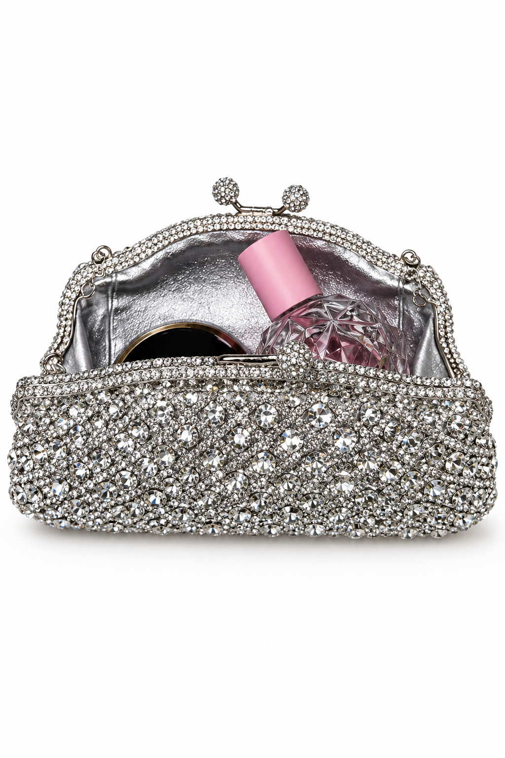 Silver Crystal Embellished Evening Clutch Bag