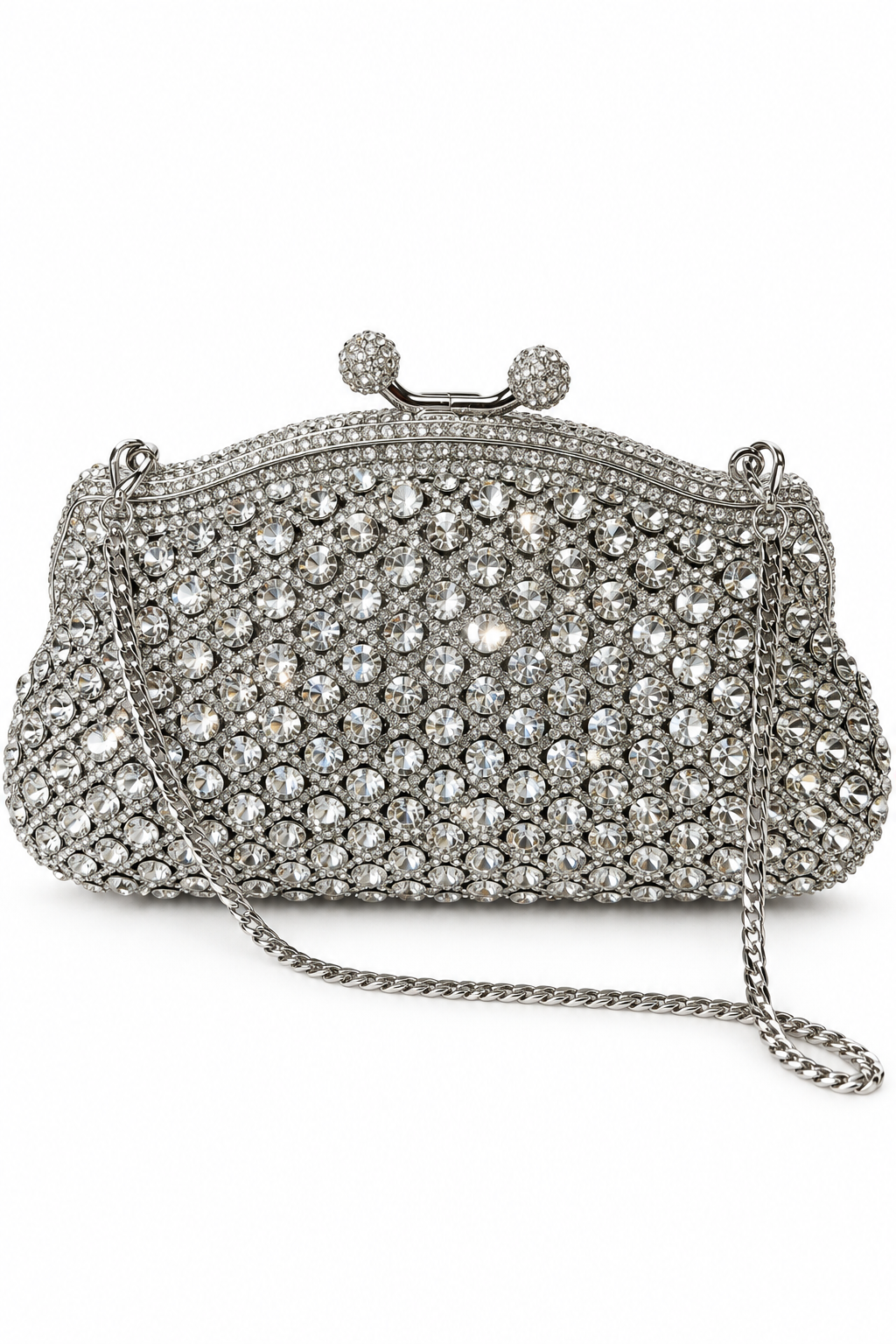 Silver Crystal Embellished Evening Clutch Bag