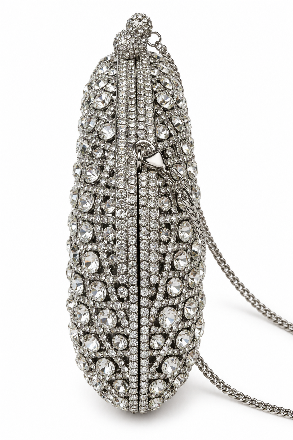 Silver Crystal Embellished Evening Clutch Bag