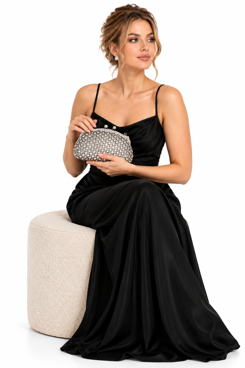 Silver Crystal Embellished Evening Clutch Bag